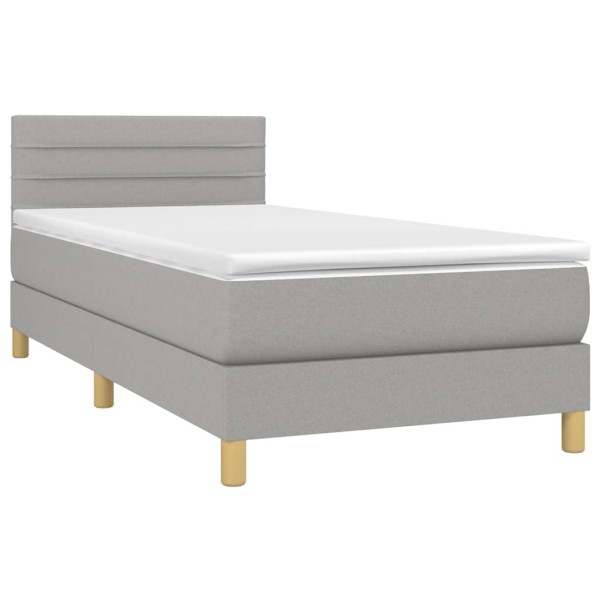 Cama box spring con colchón tela y LED gris claro 90x190 cm