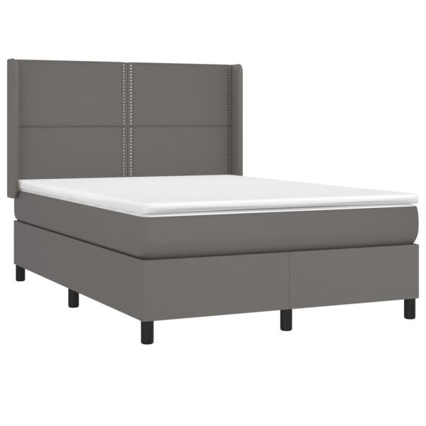 Cama box spring colchón y LED cuero sintético gris 140x200 cm