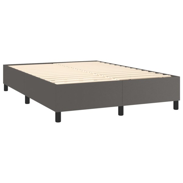 Cama box spring colchón y LED cuero sintético gris 140x200 cm