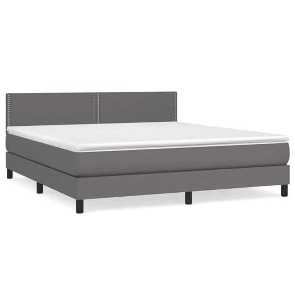 Cama box spring con colchón cuero sintético gris 160x200 cm