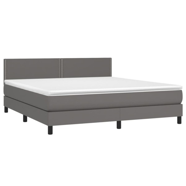 Cama box spring con colchón cuero sintético gris 160x200 cm