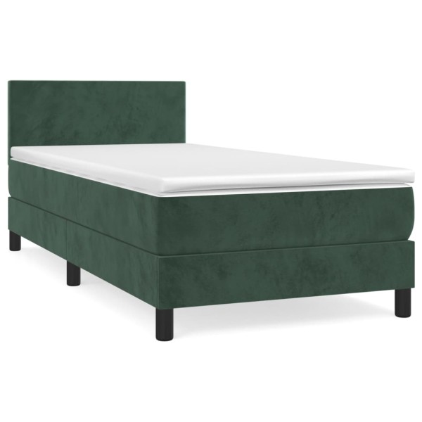 Cama box spring con colchón terciopelo verde oscuro 90x190 cm