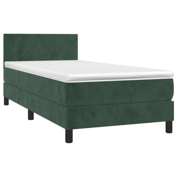 Cama box spring con colchón terciopelo verde oscuro 90x190 cm