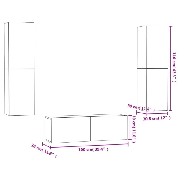 Set de muebles de salón 3 pzas madera ingeniería gris hormigón