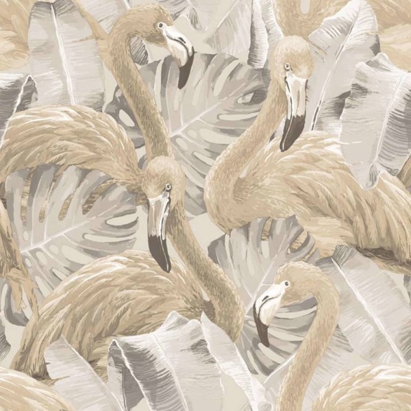 Noordwand Papel pintado Flamingo and Monstera beige