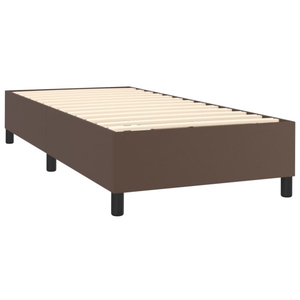 Cama box spring con colchón cuero sintético marrón 100x200 cm