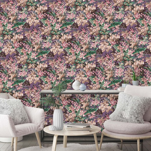 DUTCH WALLCOVERINGS Papel de pared Floral morado