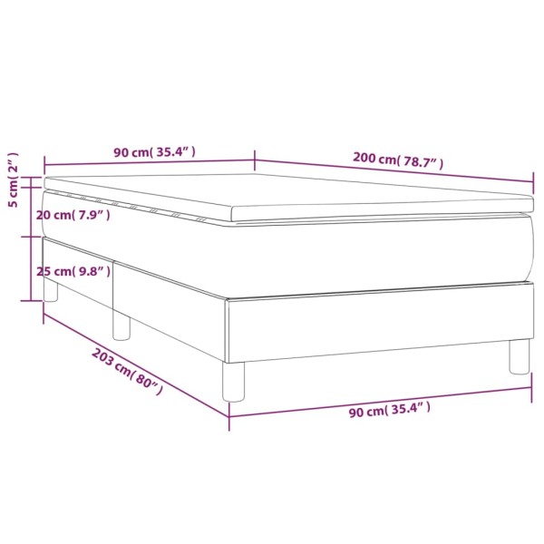 Cama box spring con colchón cuero sintético capuchino 90x200 cm