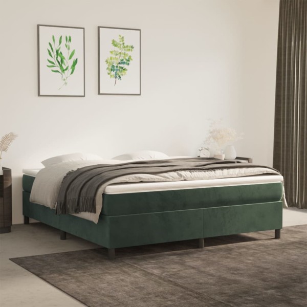 Cama box spring con colchón terciopelo verde oscuro 180x200 cm