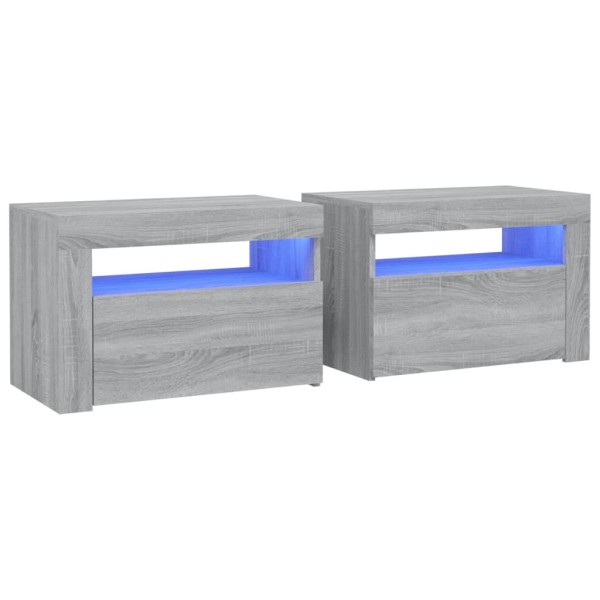 Mesitas de noche con LED 2 unidades gris sonoma 60x35x40 cm