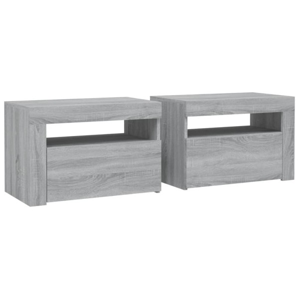 Mesitas de noche con LED 2 unidades gris sonoma 60x35x40 cm