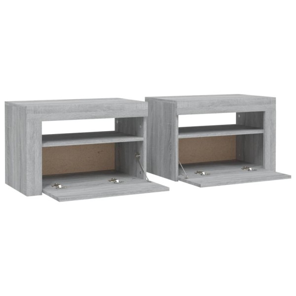 Mesitas de noche con LED 2 unidades gris sonoma 60x35x40 cm