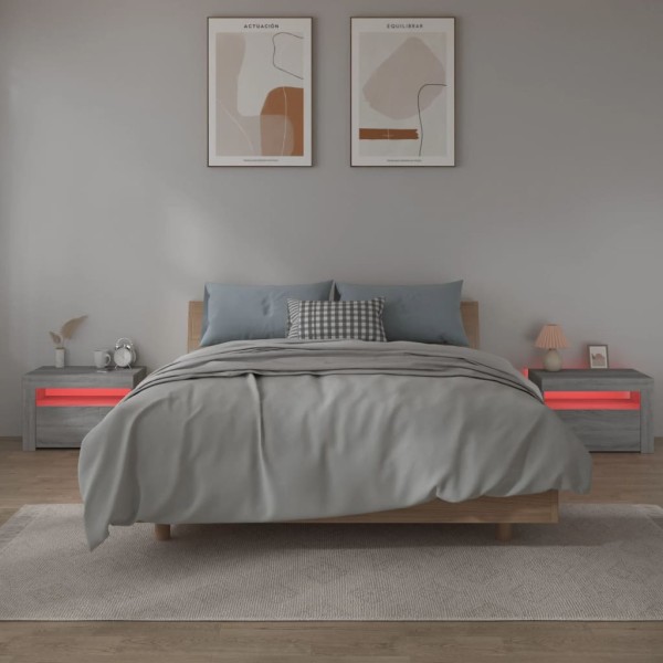 Mesitas de noche con LED 2 unidades gris sonoma 60x35x40 cm