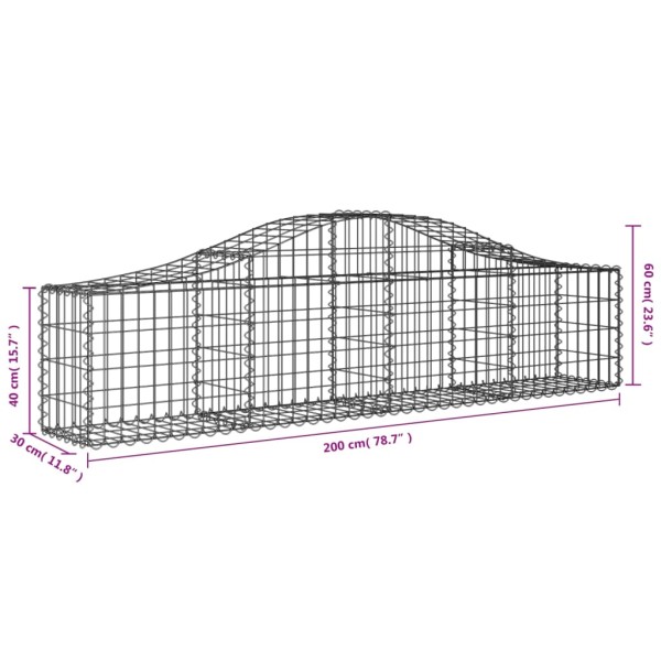 Cestas de gaviones 11 uds forma de arco hierro 200x30x40/60 cm