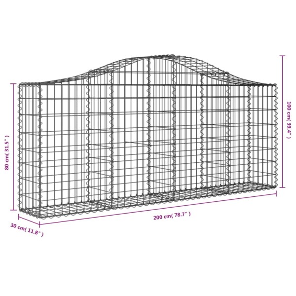 Cestas de gaviones 4 uds forma de arco hierro 200x30x80/100 cm