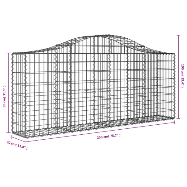 Cestas de gaviones 20 uds forma de arco hierro 200x30x80/100 cm