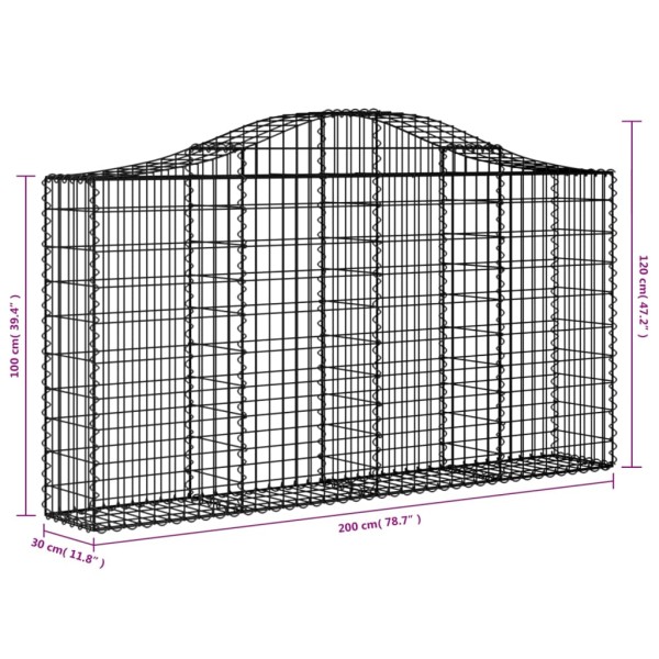 Cestas de gaviones 2 uds forma de arco hierro 200x30x100/120 cm