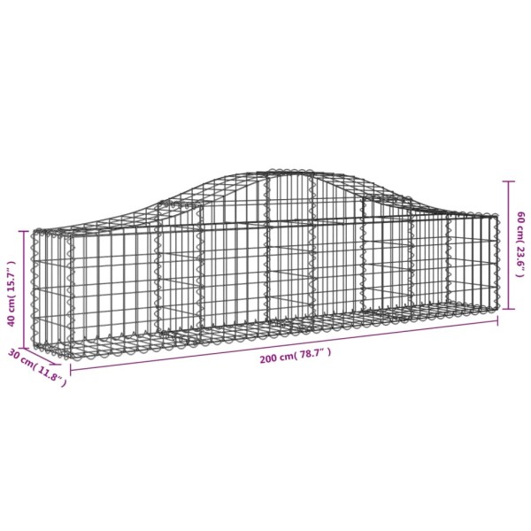 Cestas de gaviones 18 uds forma de arco hierro 200x30x40/60 cm