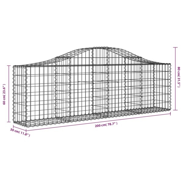 Cestas gaviones 2 uds forma de arco hierro 200x30x60/80 cm