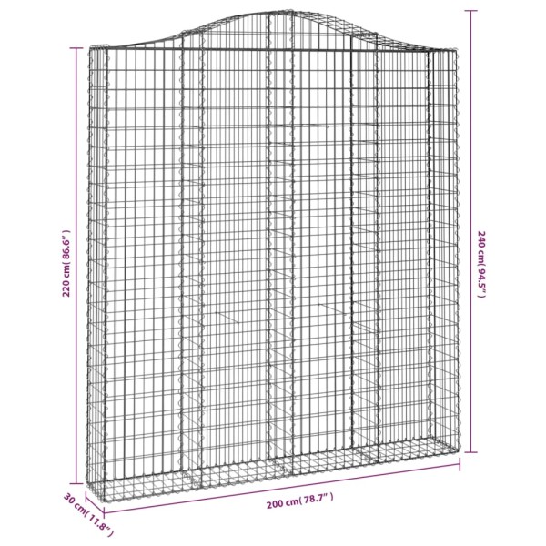 Cestas de gaviones 2 uds forma de arco hierro 200x30x220/240 cm