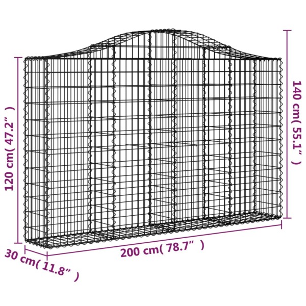 Cestas gaviones 15 uds forma de arco hierro 200x30x120/140 cm