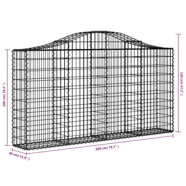 Cestas de gaviones 4 uds forma de arco hierro 200x30x100/120 cm