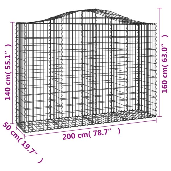 Cestas gaviones 12 uds forma de arco hierro 200x50x140/160 cm