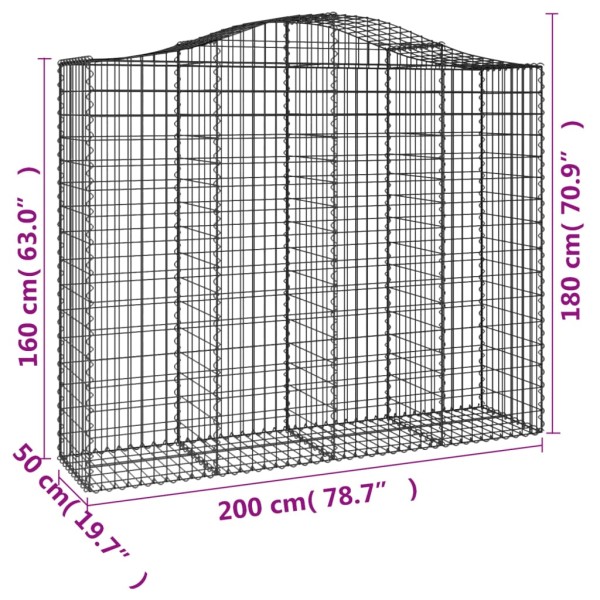 Cestas de gaviones 7 uds forma de arco hierro 200x50x160/180 cm