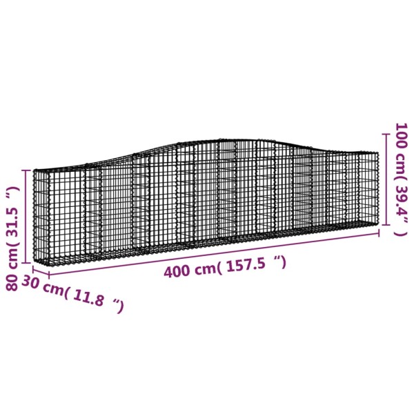 Cestas de gaviones 7 uds forma de arco hierro 400x30x80/100 cm