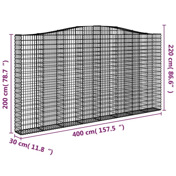 Cestas de gaviones 2 uds forma de arco hierro 400x30x200/220 cm