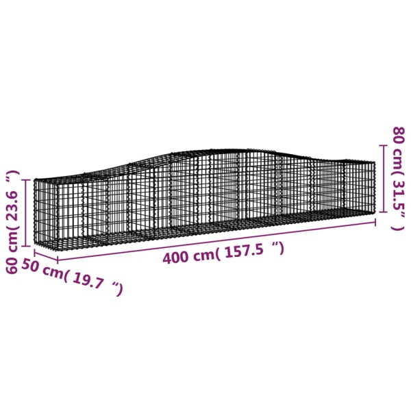 Cestas de gaviones 9 uds forma de arco hierro 400x50x60/80 cm