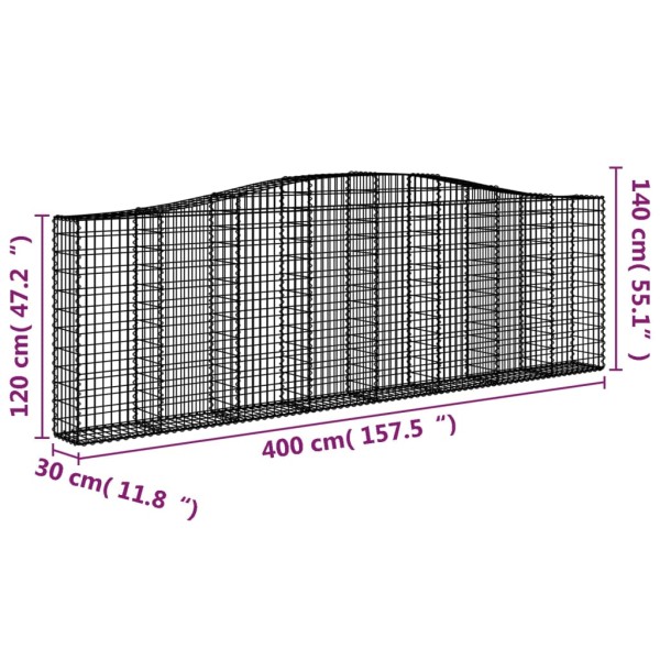 Cestas gaviones 10 uds forma de arco hierro 400x30x120/140 cm