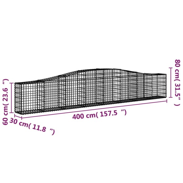 Cestas de gaviones 9 uds forma de arco hierro 400x30x60/80 cm