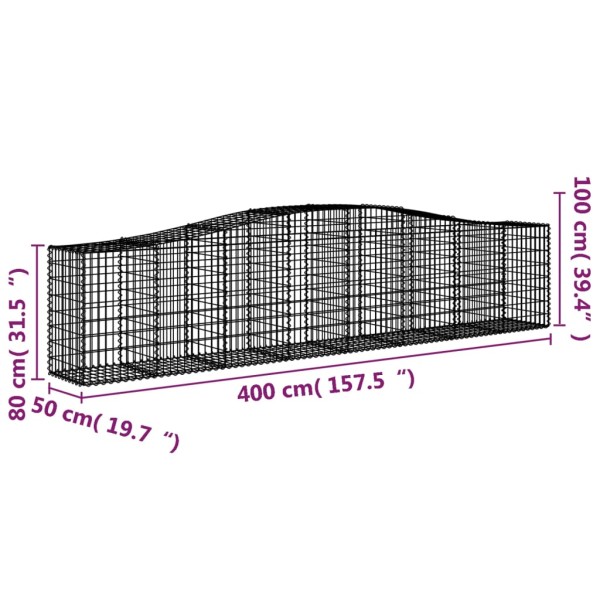 Cestas de gaviones 25 uds forma de arco hierro 400x50x80/100 cm