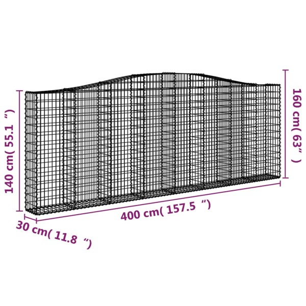 Cestas gaviones 8 uds forma de arco hierro 400x30x140/160 cm