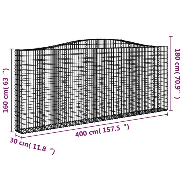 Cestas de gaviones 9 uds forma de arco hierro 400x30x160/180 cm