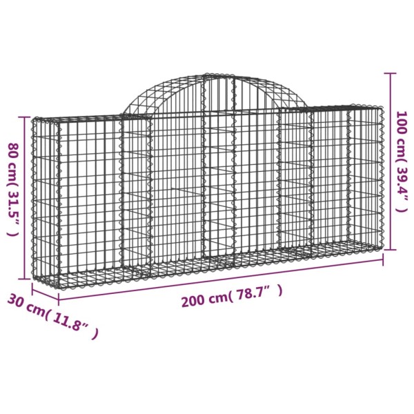 Cestas de gaviones 12 uds forma de arco hierro 200x30x80/100 cm