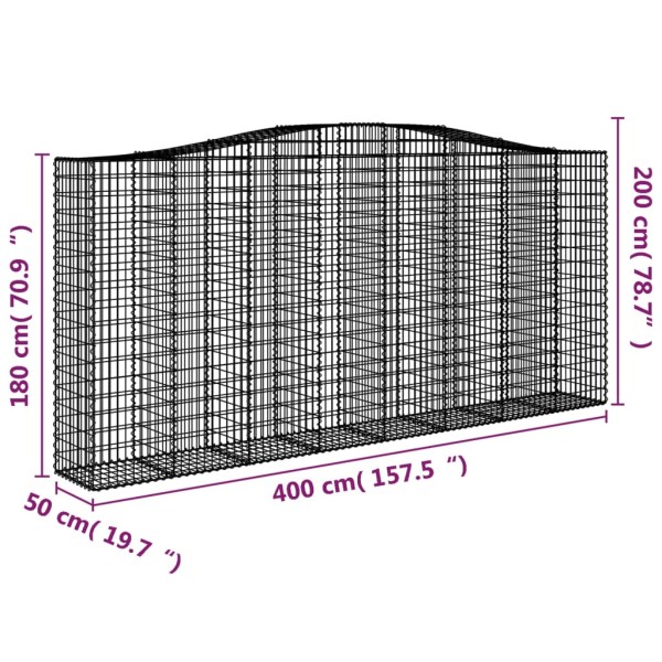 Cestas de gaviones 6 uds forma de arco hierro 400x50x180/200 cm