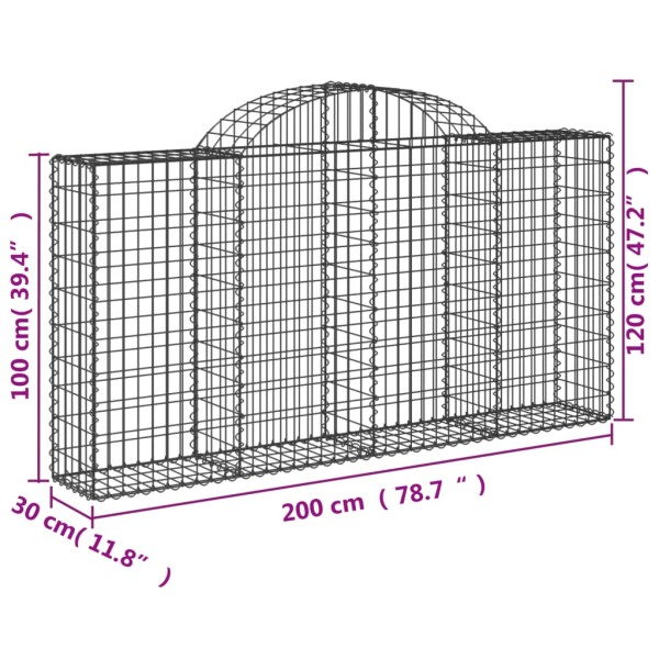 Cestas de gaviones 7 uds forma de arco hierro 200x30x100/120 cm