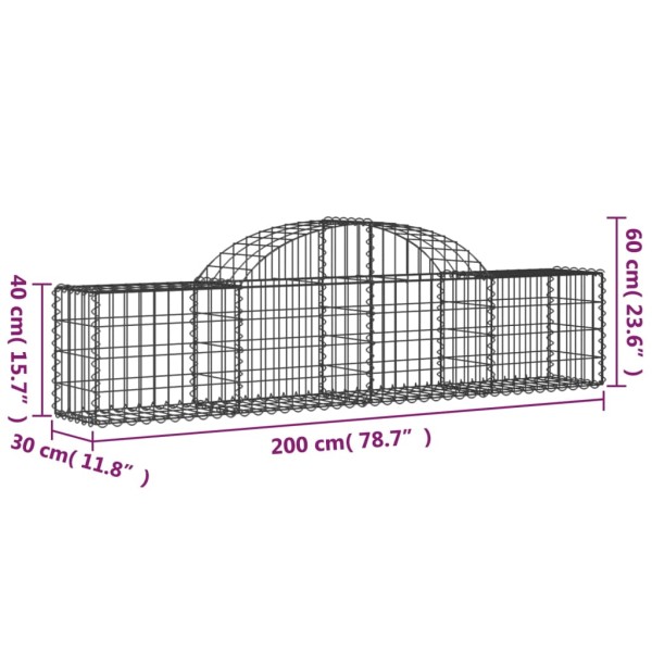 Cestas de gaviones 5 uds forma de arco hierro 200x30x40/60 cm