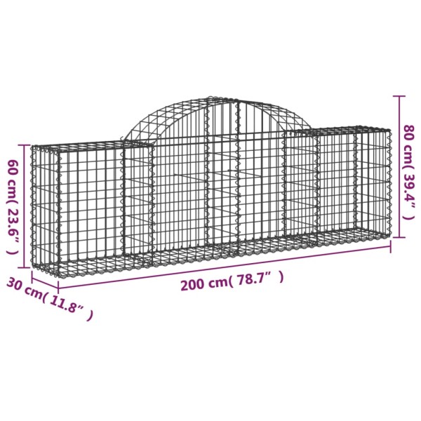 Cestas de gaviones 12 uds forma de arco hierro 200x30x60/80 cm