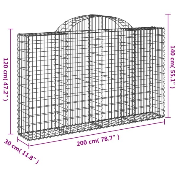 Cestas gaviones 12 uds forma de arco hierro 200x30x120/140 cm