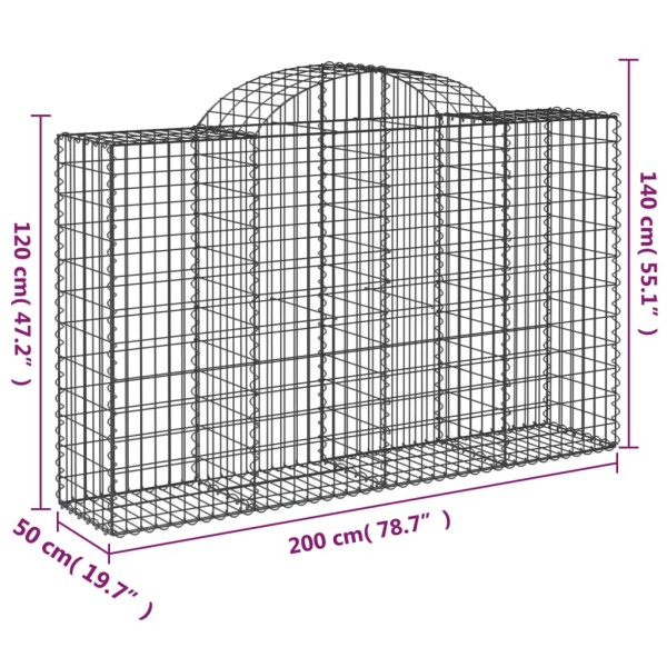 Cestas de gaviones 3 uds forma de arco hierro 200x50x120/140 cm