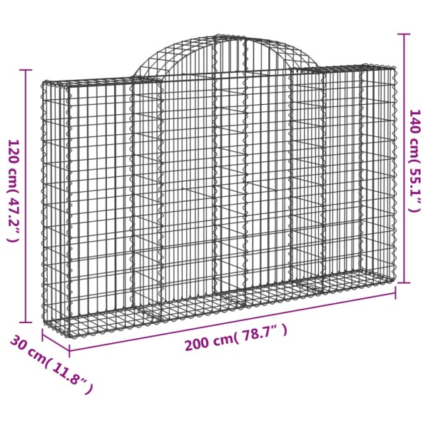 Cestas de gaviones 5 uds forma de arco hierro 200x30x120/140 cm