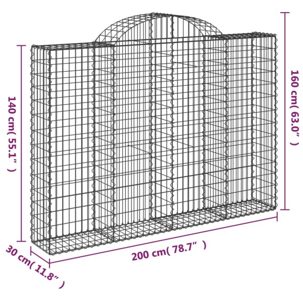 Cestas gaviones 5 uds forma de arco hierro 200x30x140/160 cm