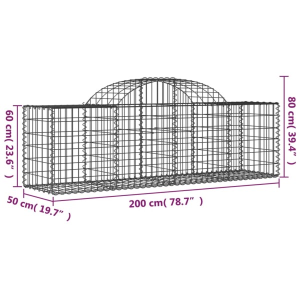 Cestas de gaviones 15 uds forma de arco hierro 200x50x60/80 cm