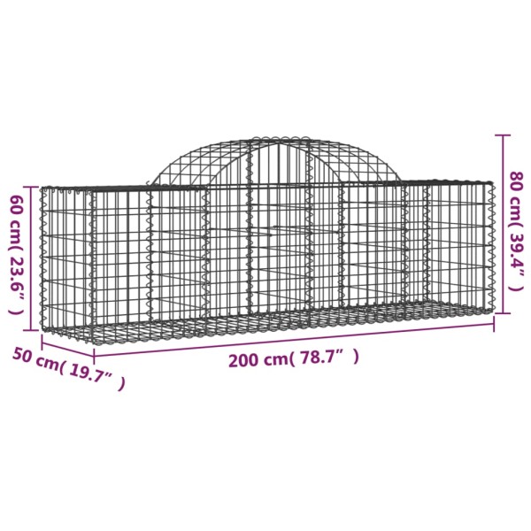 Cestas de gaviones 9 uds forma de arco hierro 200x50x60/80 cm