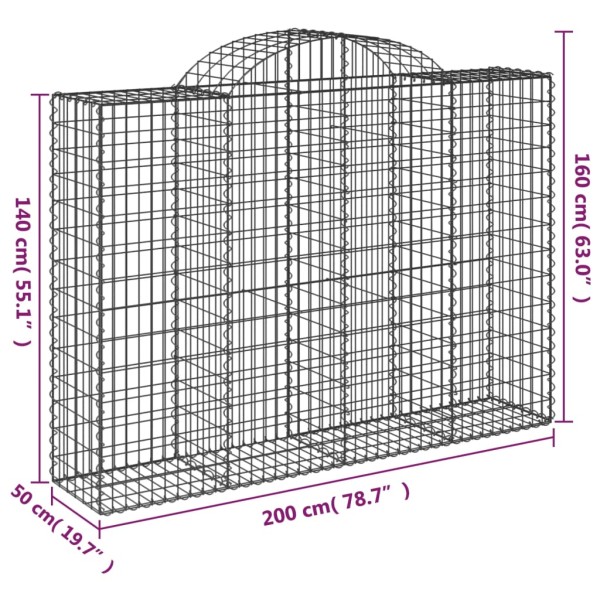 Cestas gaviones 15 uds forma de arco hierro 200x50x140/160 cm