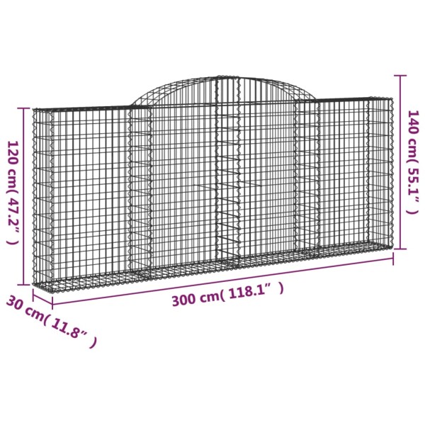 Cestas de gaviones 6 uds forma de arco hierro 300x30x120/140 cm