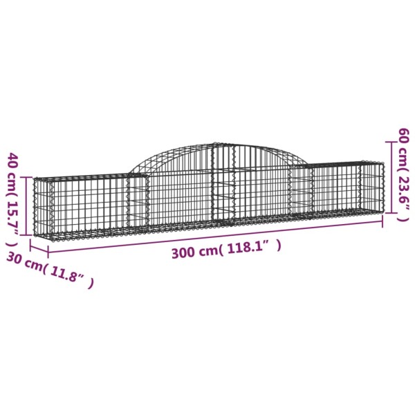 Cestas de gaviones 13 uds forma de arco hierro 300x30x40/60 cm